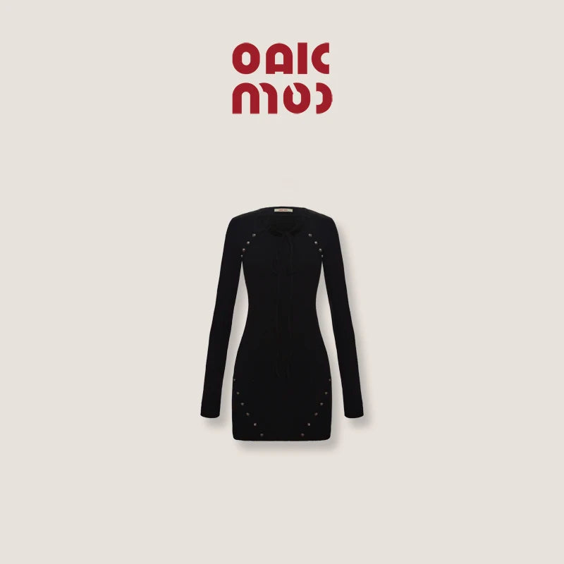 High Quality Black Knitted Bottom Women Autumn Winter Dress