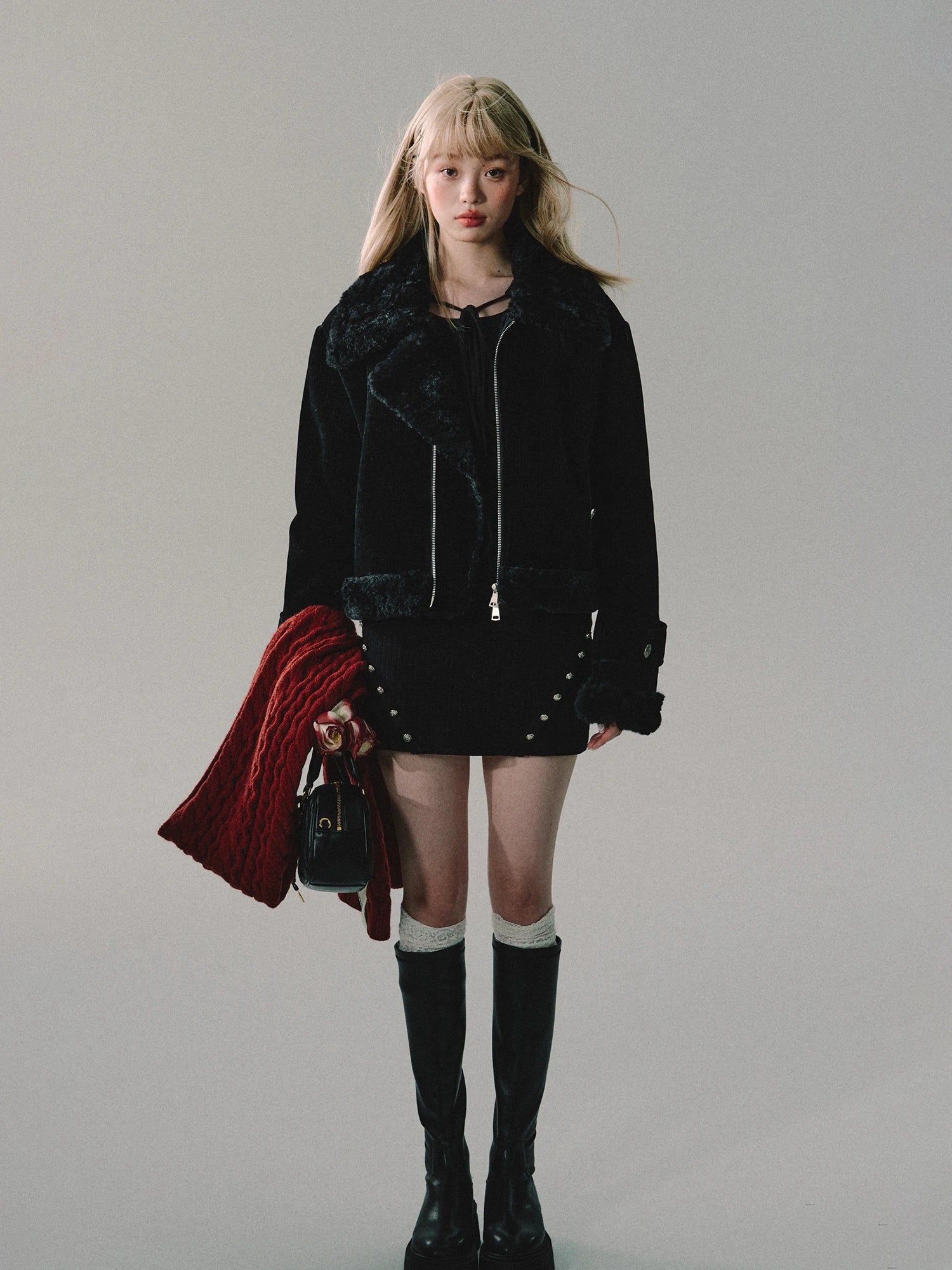 High Quality Black Knitted Bottom Women Autumn Winter Dress