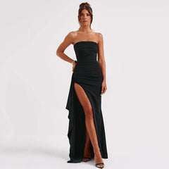 Black Backless High Split Maxi Sleeveless Bodycon Club Party Dress