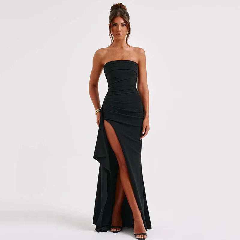 Black Backless High Split Maxi Sleeveless Bodycon Club Party Dress