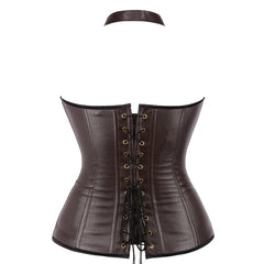 Black Brown Basques Faux Leather Bustier Corset Top