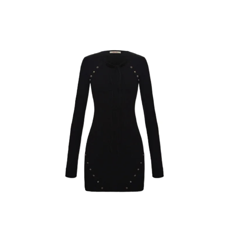 High Quality Black Knitted Bottom Women Autumn Winter Dress