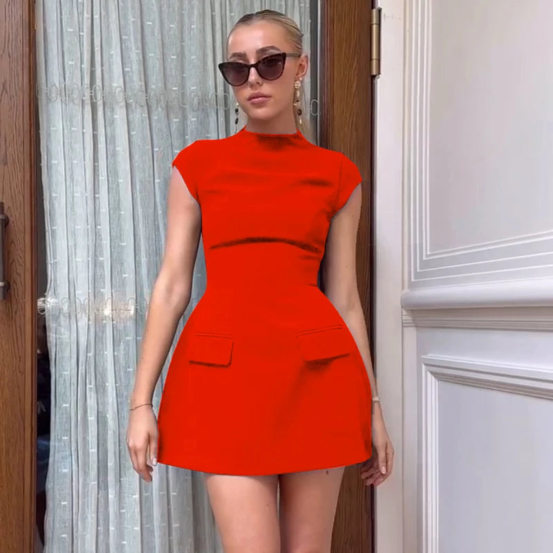 Sexy A-Line Women Summer Fashion Short Sleeve Black Slim Mini Dress