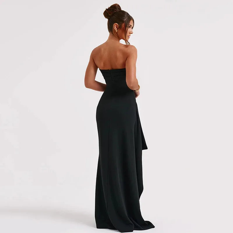 Black Backless High Split Maxi Sleeveless Bodycon Club Party Dress