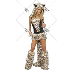 Halloween party attire leopard print with big tail wolf role-playing