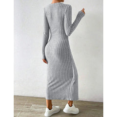 Fitting Slim Asymmetric Knot Long Sleeve Round Neck Maxi Full Dresses
