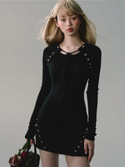 High Quality Black Knitted Bottom Women Autumn Winter Dress