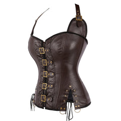 Black Brown Basques Faux Leather Bustier Corset Top